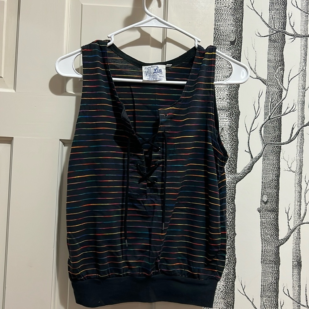 VINTAGE LITTLE LISA LTD MULTICOLOR TIE FRONT TANK TOP-SIZE MEDIUM